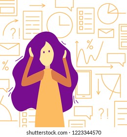 Pressure by overload informatio. Stress at the work, in business. Flat vector