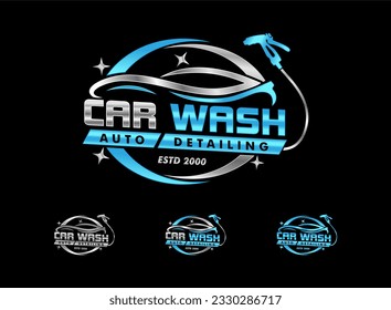 pressure car wash and auto detailing logo emblem, sticker, badges design template illustration