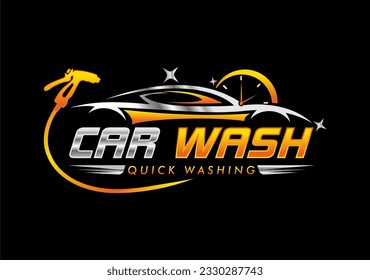 pressure car wash and auto detailing logo emblem, sticker, badges design template illustration quick wash business