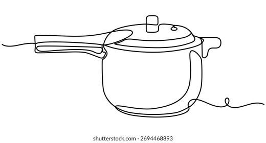 Druckkocher durchgehende einzeilige Zeichnung, Einfache Linie Zeichnung Illustration der traditionellen Mörtel Umriss Kunst Vektorgrafik. 
