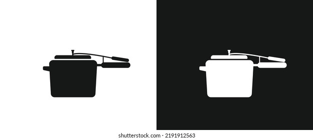 Pressure Cooker Flat Icon For Web. High Pressure Cooking Pot Sign Web Icon Silhouette With Invert Color. Multicooker Solid Black Icon Vector Design. Pressure Cooker Cartoon Clipart. Kitchen Concept