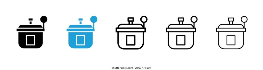 Pressure cooker icon in black and blue colors