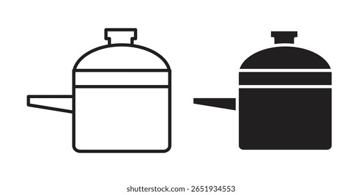 Druckkochsymbol. Flach- und Strichausführung. Grafikelemente.