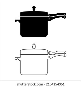 Pressure Cooker Icon, Sealed Vessel High Pressure Steam Food Cooking Pot Vector Art Illustration