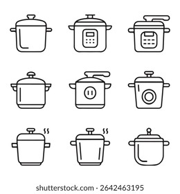 Pressure Cooker Icon Set Collection. Collection of Modern Cooking Pots and Pressure Cookers
