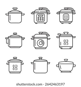 Pressure Cooker Icon Set Collection. Collection of Modern Cooking Pots and Pressure Cookers
