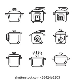 Pressure Cooker Icon Set Collection. Collection of Modern Cooking Pots and Pressure Cookers

