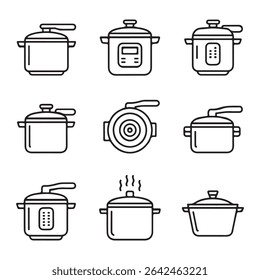 Pressure Cooker Icon Set Collection. Collection of Modern Cooking Pots and Pressure Cookers

