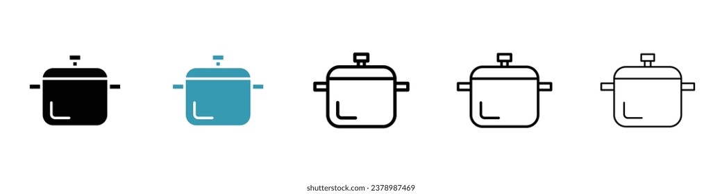 pressure cooker vector thin line icon set. rice steam crockpot vector symbol for web ui designs