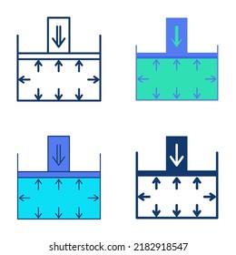 Pressure force icon set in flat and line style. Law of physics symbol. Pressure distribution in a closed container. Vector illustration.