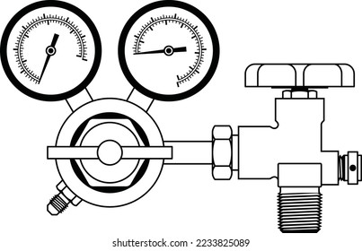 Druckgasregler und Zylinderventil. Vektorgrafik