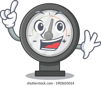 Pressure gauge caricature design style with one finger pose