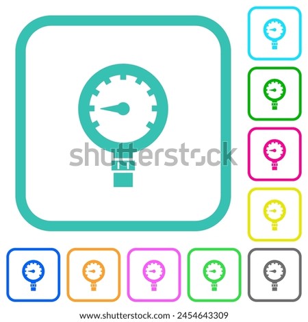 Pressure gauge low pressure vivid colored flat icons in curved borders on white background