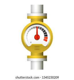 Pressure gauge or manometer icon. Also called pressure meter or vacuum gauge. Device is a pressure measurement used to measure and display pressure. Include flange fitting for connection with pipeline