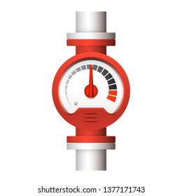 Pressure gauge or manometer icon. Also called pressure meter or vacuum gauge. Device is a pressure measurement used to measure and display pressure. Include flange fitting for connection with pipeline