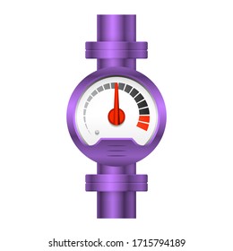 Pressure gauge or manometer icon. Also called pressure meter or vacuum gauge. Device is a pressure measurement used to measure and display pressure. Include flange fitting for connection with pipeline