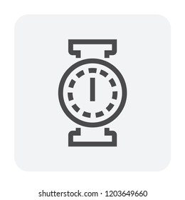 Pressure gauge or manometer vector icon. Also called pressure meter, vacuum gauge. Device is a pressure measurement used to measure and display pressure of fluid and gas in pipe or pipeline. 64x64 px.