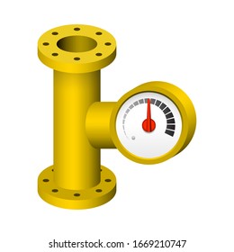 Pressure gauge or manometer vector icon. Also called pressure meter or vacuum gauge. Device is a pressure measurement tool used to measure and display pressure of fluid and gas in pipe or pipeline.