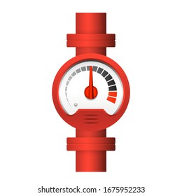 Pressure gauge or manometer vector icon. Also called pressure meter or vacuum gauge. Device is a pressure measurement tool used to measure and display pressure of fluid and gas in pipe or pipeline.