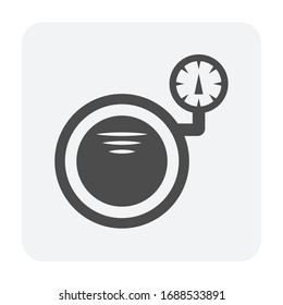 Pressure gauge or manometer vector icon. Also called pressure meter or vacuum gauge. Device is a pressure measurement tool used to measure and display pressure of fluid and gas in pipe or pipeline.