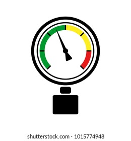 Pressure gauge sign with colorful scale; flat vector icon for petroleum industry