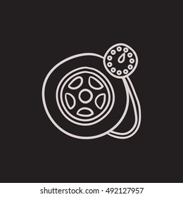 Icono de esbozo vectorial del neumático del manómetro de presión aislado en el fondo. Icono del neumático del manómetro de presión dibujado a mano. Icono de esbozo del neumático del manómetro de presión para infografía, sitio web o aplicación.