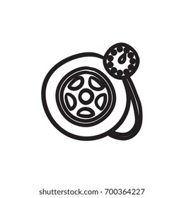 Pressure gauge tyre vector sketch icon isolated on background. Hand drawn Pressure gauge tyre icon. Pressure gauge tyre sketch icon for infographic, website or app.