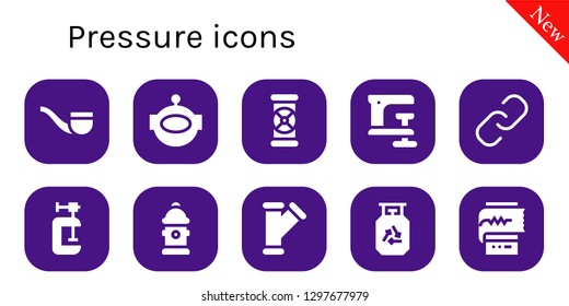  pressure icon set. 10 filled pressure icons. Simple modern icons about  - Pipe, Aqualung, Pipes, Clamp, Hyperlink, Hydrant, Gas, Cardiogram