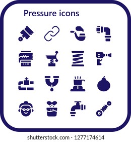  pressure icon set. 16 filled pressure icons. Simple modern icons about  - Pistons, Hyperlink, Pipe, Pipes, Cardiogram, Spring, Wheel pressure, Cooker, Attack, Grandmother, Effervescent