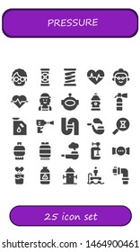 pressure icon set. 25 filled pressure icons.  Simple modern icons about  - Grandmother, Pipes, Spring, Cardiogram, Checker, Aqualung, Hydrant, Extinguisher, Gas, Wheel pressure