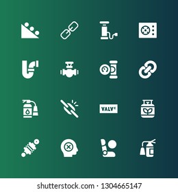 pressure icon set. Collection of 16 filled pressure icons included Extinguisher, Airbag, Failure, Damper, Gas, Valve, Broken link, Link, Manometer, Pipe, Cooker, Pump, Gravity