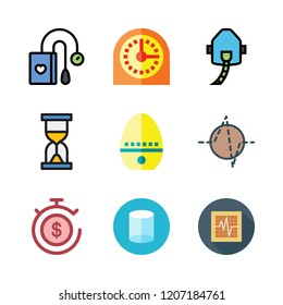 pressure icon set. vector set about tonometer, oxygen, timer and cylinder icons set.