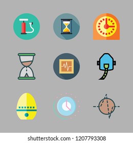pressure icon set. vector set about oxygen, cardiogram, time and air pump icons set.