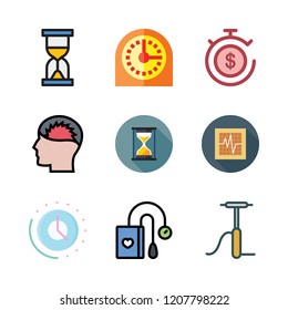 pressure icon set. vector set about headache, time, air pump and cardiogram icons set.