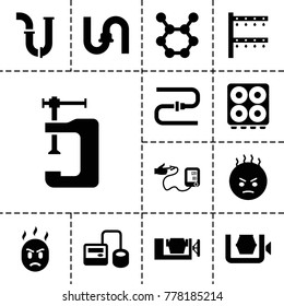 Pressure icons. set of 13 editable filled pressure icons such as pipe, vice clamp, angry emot, irrigation system, spring rotate