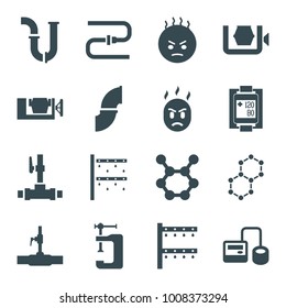 Pressure icons. set of 16 editable filled pressure icons such as vice clamp, pipe, angry emot, irrigation system, water pipe