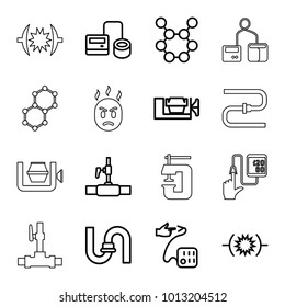 Pressure icons. set of 16 editable outline pressure icons such as pipe, vice clamp, water pipe, spring rotate