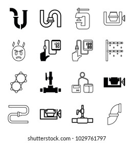 Pressure icons. set of 16 editable filled and outline pressure icons such as vice clamp, pipe, water pipe, irrigation system, spring rotate