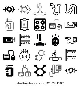 Pressure icons. set of 25 editable filled and outline pressure icons such as cooker, vice clamp, irrigation system, spring rotate, pipe, angry emot
