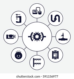 pressure icons set. Set of 9 pressure filled icons such as pipe, vice clamp, angry emot, irrigation system