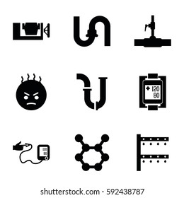 pressure icons set. Set of 9 pressure filled icons such as pipe, vice clamp, angry emot, irrigation system, water pipe