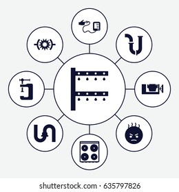 Pressure icons set. set of 9 pressure filled icons such as pipe, cooker, vice clamp, angry emot