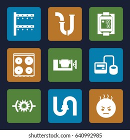 Pressure icons set. set of 9 pressure filled icons such as pipe, cooker, vice clamp, angry emot