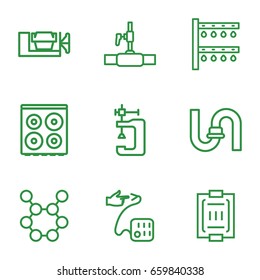 Pressure icons set. set of 9 pressure outline icons such as pipe, cooker, vice clamp, irrigation system, water pipe