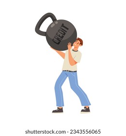 Pressure of Loan with Man Character Lift Heavy Kettlebell Vector Illustration
