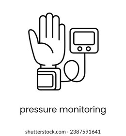 Pressure monitoring, tonometer line icon vector for educational materials about diabetes