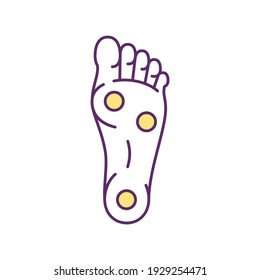 Pressure Points On Feet RGB Color Icon. Foot Reflexology. Boosting Blood Circulation. Keeping Muscles And Tissues Healthy. Acupressure Points. Regulating Digestive Issues. Isolated Vector Illustration