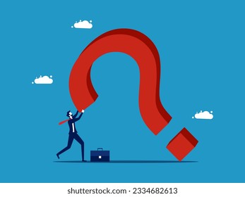Pressure problem. Businessman pressured by big question mark 
