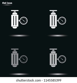 Pressure sensor on factory pipeline flat grayscale vector icon.