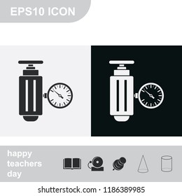 Pressure sensor on factory pipeline flat black and white vector icon.